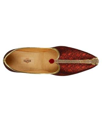 Men's Red Fabric Mono Rhinestone Mojaris 2