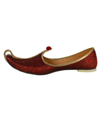 Men's Red Fabric Mono Rhinestone Mojaris 3