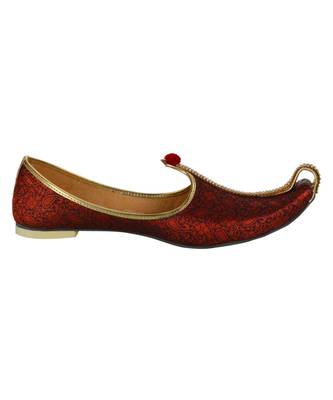 Men's Red Fabric Mono Rhinestone Mojaris 4