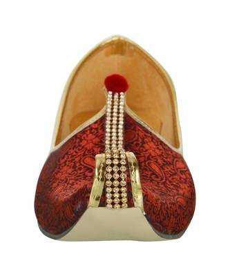 Men's Red Fabric Mono Rhinestone Mojaris 5
