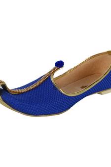 Men's Blue Jute Mono Rhinestone Mojaris