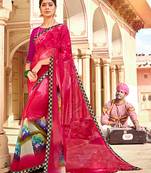 Pink printed georgette saree with blouse