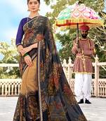 Blue printed georgette saree with blouse