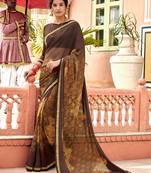 Brown printed georgette saree with blouse