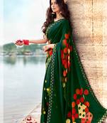 Dark green printed georgette saree with blouse