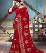 Scarlet Red Embroidered Georgette Saree With Blouse