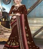 Brown Embroidered Georgette Saree With Blouse