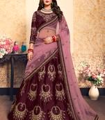 Brown Embroidered Satin Semi Stitched Lehenga