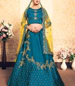 Sky-Blue Embroidered Satin Semi Stitched Lehenga