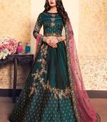 Dark-Green Embroidered Satin Semi Stitched Lehenga