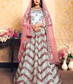Grey Embroidered Satin Semi Stitched Lehenga