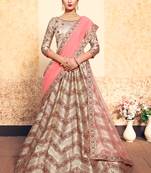 Brown Embroidered Satin Semi Stitched Lehenga
