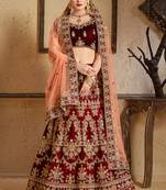 Maroon Embroidered Velvet Semi Stitched Lehenga