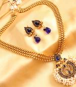 Beautiful 3 Layer Blue Pearl Cluster Necklace Set   