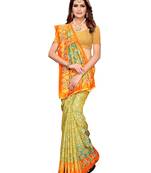 Green printed poly silk saree with blouse