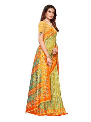 Green printed poly silk saree with blouse 3