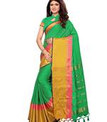 Green Woven Poly Silk Saree With Blouse