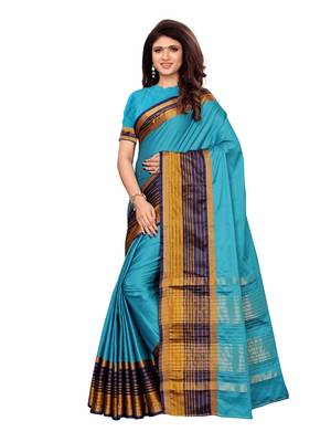 Blue Woven Poly Silk Saree With Blouse 1