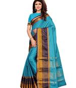Blue Woven Poly Silk Saree With Blouse
