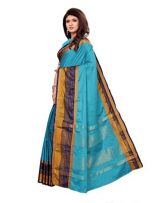 Blue Woven Poly Silk Saree With Blouse 2