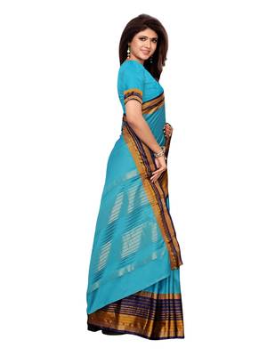 Blue Woven Poly Silk Saree With Blouse 3