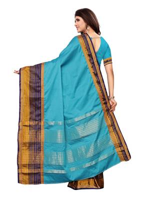 Blue Woven Poly Silk Saree With Blouse 4