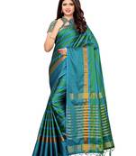 Green woven poly silk saree with blouse