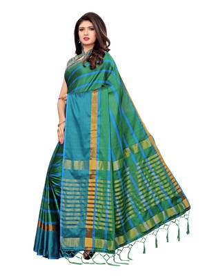 Green woven poly silk saree with blouse 2