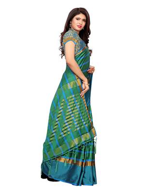 Green woven poly silk saree with blouse 3