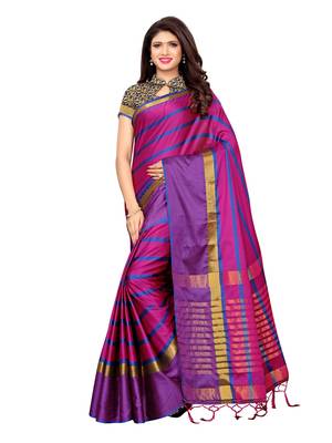 Pink woven poly silk saree with blouse 1