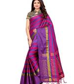 Pink woven poly silk saree with blouse