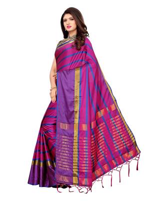 Pink woven poly silk saree with blouse 2