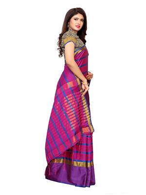 Pink woven poly silk saree with blouse 3