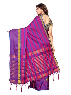 Pink woven poly silk saree with blouse 4
