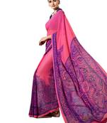 Pink printed georgette saree with blouse