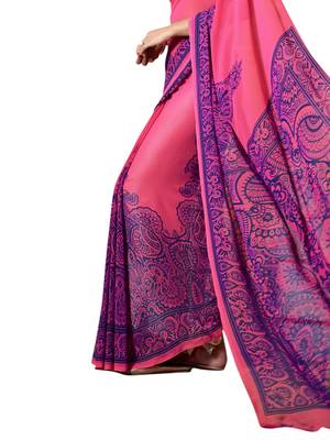 Pink printed georgette saree with blouse 3