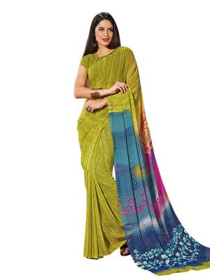 Green printed georgette saree with blouse 1