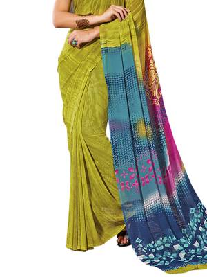 Green printed georgette saree with blouse 3