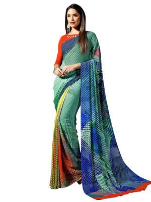 Multicolor printed georgette saree with blouse 1