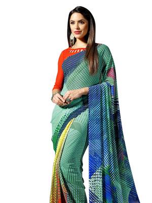 Multicolor printed georgette saree with blouse 2