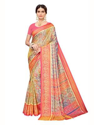 Blue printed poly silk saree with blouse 1