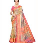 Blue printed poly silk saree with blouse