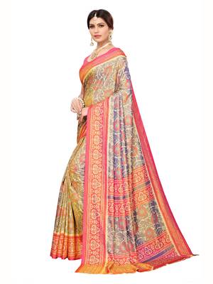 Blue printed poly silk saree with blouse 2