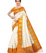 White Printed Poly Silk Saree With Blouse