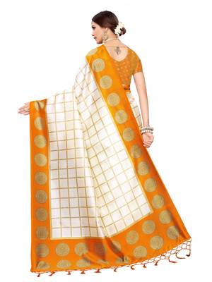 White Printed Poly Silk Saree With Blouse 4