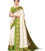 White Printed Poly Silk Saree With Blouse