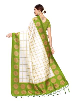 White Printed Poly Silk Saree With Blouse 4