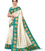White printed poly silk saree with blouse