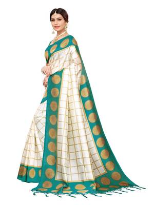 White printed poly silk saree with blouse 2