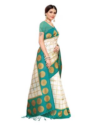 White printed poly silk saree with blouse 3